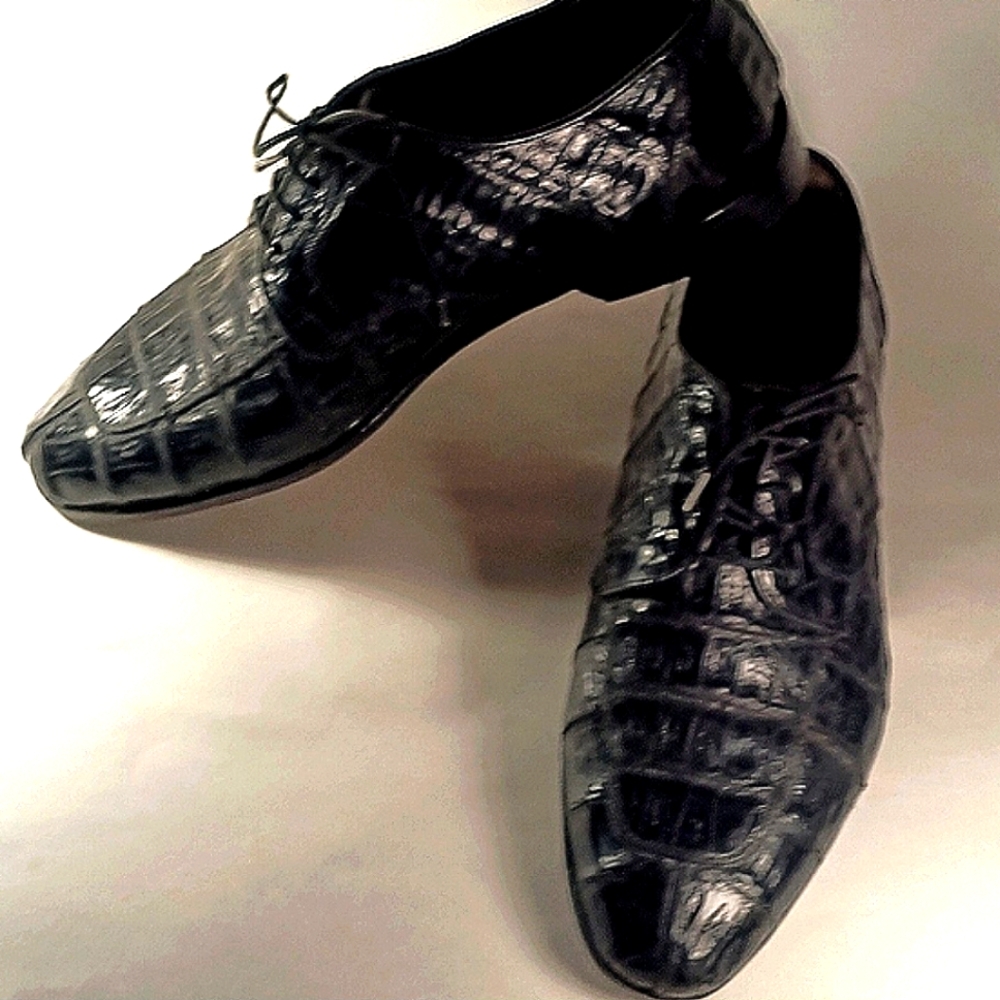 La Scarpa Black Alligator Ostrich Oxfords Size 14